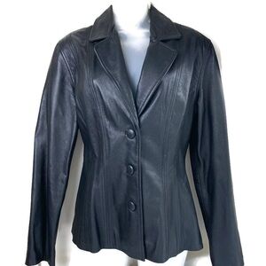 Vintage Women's Peplum Leather Jacket Pleated Silhouette fitted Black
